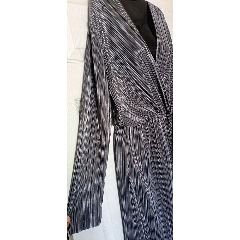 Vila Clothes Evening Dress Size 38 6/8 Metàllic Silver Tulip Wrap Crinkled Sheer - Picture 9 of 10